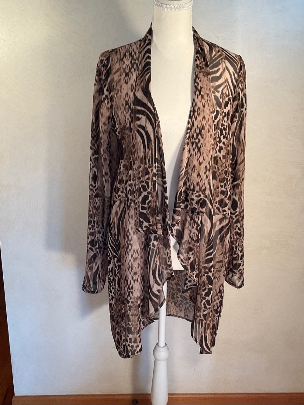 Dana Buchman Brown and Black Animal-Print Sheer duster